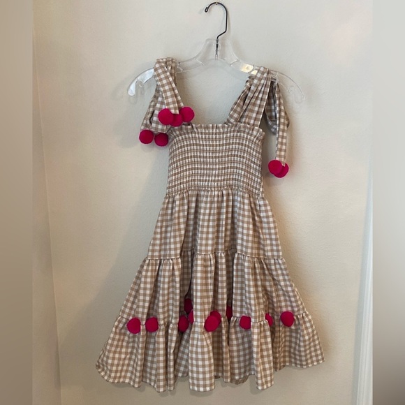 SUNDRESS Pippa Brown and Cream Gingham Pompom Mini Dress - Picture 2 of 6